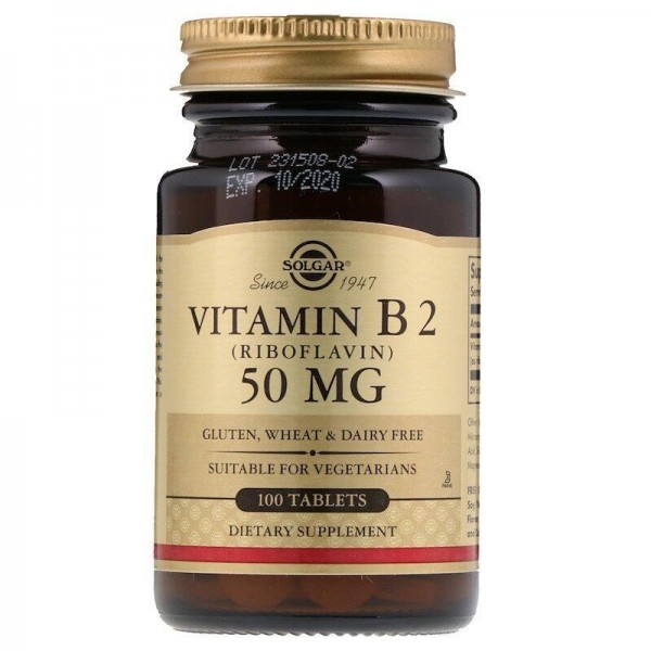 Рибофлавін, Vitamin B2, Solgar, 50 мг, 100 таблеток
