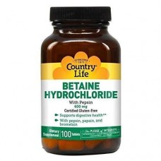 Betaine Hydrochloride with Pepsin 600 mg 100 Tablets Country Life