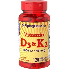 Vitamin D3 & K-2, 45 mcg, 120 Capsules Piping Rock