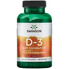 Вітамін Д Vitamin D3 with Coconut Oil - High Potency 2,000 IU 60 Sgels Swanson