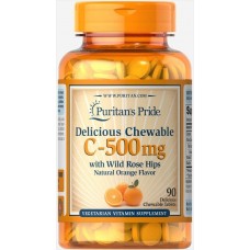 Вітамін С Vitamin C 500 mg with Rose Hips 90 Chewables Puritan's Pride