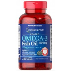 Омега-3 риб'ячий жир Omega-3 Fish Oil Coated 1000 mg 200 Softgels Puritan's Pride