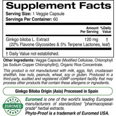 Ginkgo Biloba Extract, EuroHerbs 120 mg, 60 Veggie Capsules California Gold Nutrition