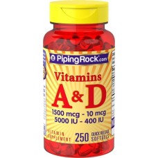 Vitamin A & D3 A5000iu D400iu 250 Softgels Piping Rock