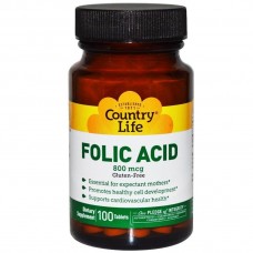 Folic Acid, 800 mcg 100 Tabs Country Life