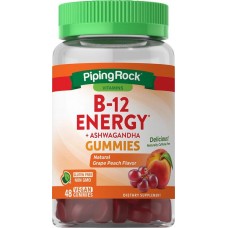 B-12 Energy + Ashwagandha 48 Vegan Gummies Grape Peach Piping Rock