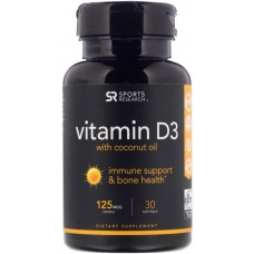 Vitamin D3 with Coconut Oil, 125 mcg (5000 IU), 30 Softgels Sports Research